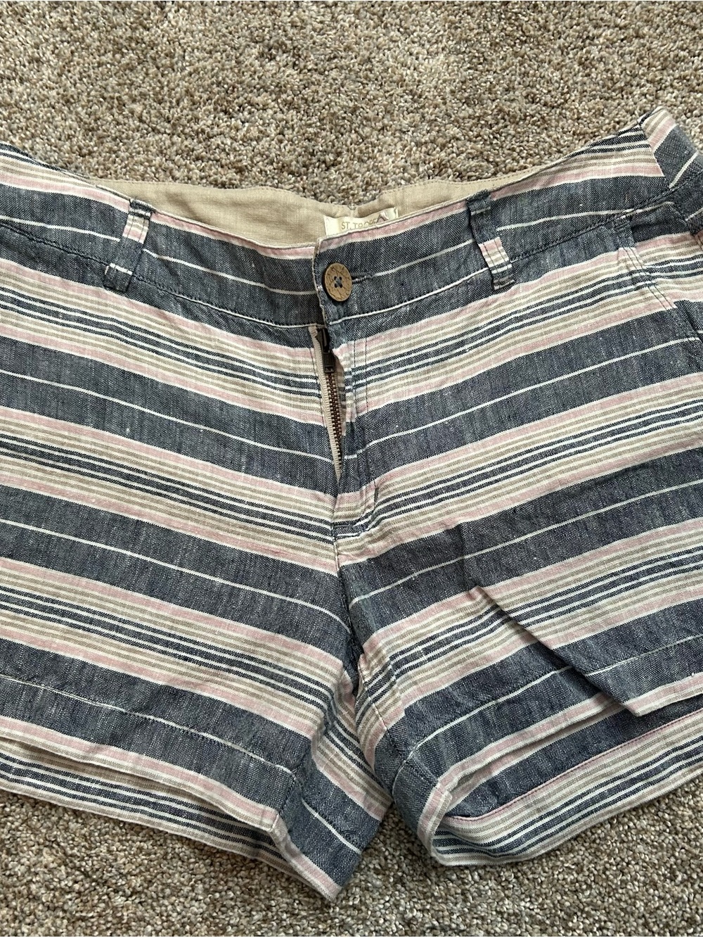 St. Tropez Linen Shorts with blue, beige & Pink Stripe Detail size 4